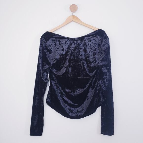 NEW Free People Date Velvet Blouse Long Sleeve Cowl Neck Black L - Picture 10 of 11